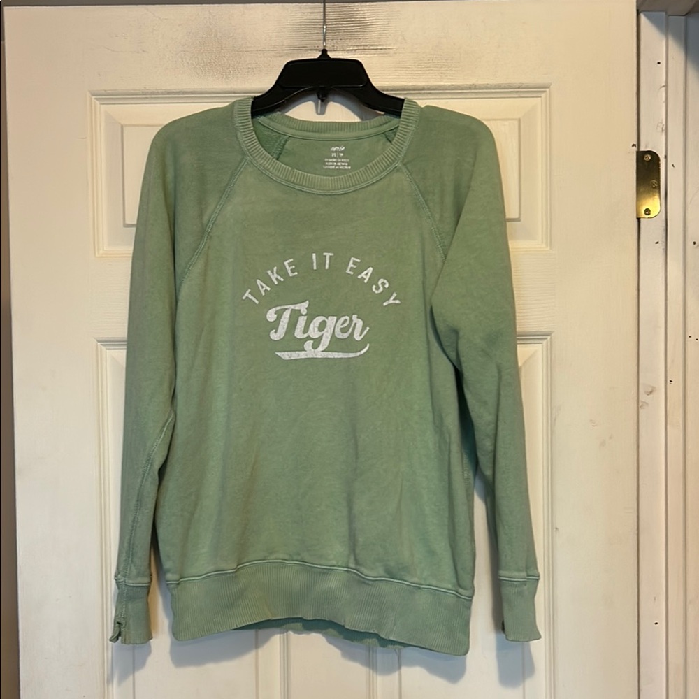 Aerie Distressed Green Sweatshirt Size XS